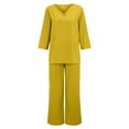 thumbnail image 4 of GILIGEGE Two Piece Sets for Women Summer Cotton Linen Sets for Womens 2 Piece Set Casual V Neck 3/4 Sleeve Blouses and Wide Leg Pants Yellow Xxl, 4 of 6