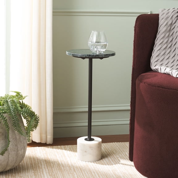 Safavieh Karik Marble and Metal Round End Table, Dark Green/Black