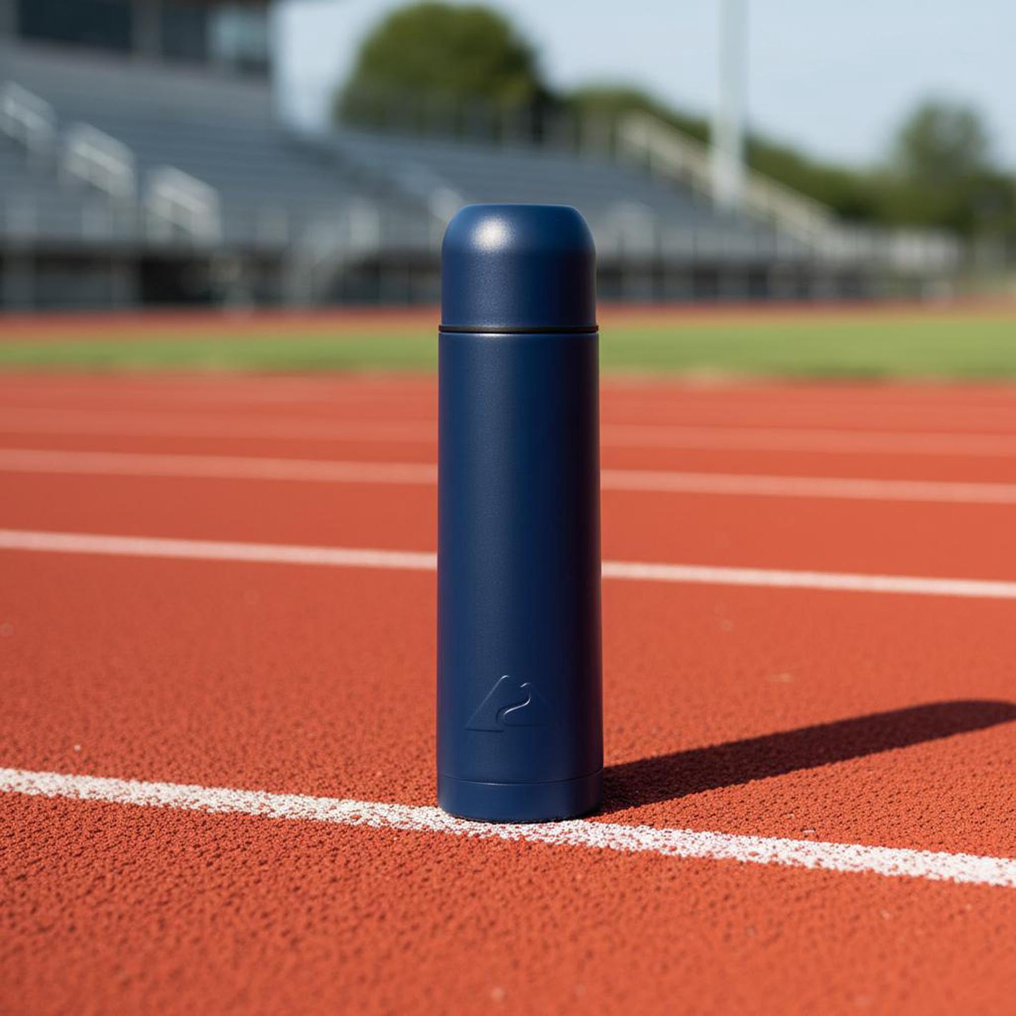 Ozark Trail 18oz Vacuum Insulated Stainless Steel Double Wall Thermal Water Bottle with Cup ,Navy Blue