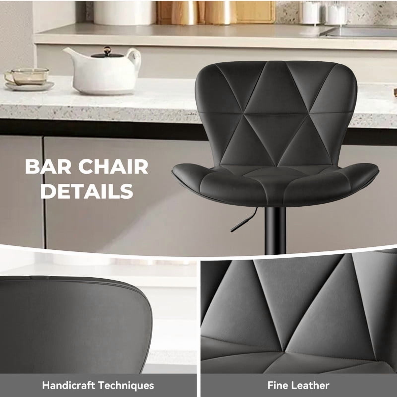 Daluvenix Modern Bar Stools Set of 2, Adjustable Swivel Counter Height Bar Chairs with Back, Faux Leather Upholstered for Kitchen Island, Black