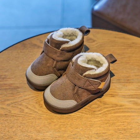 

Kuegmeu Toddler Baby Snow Non-slip Boots Winter Shoes Boys Girls Cold Weather Baby Faux Fur Shoes Baby Comfy Soft Sole Walking Plush Thickened Big Cotton Shoes for 1-2-3-14 Year Coffee 9.5