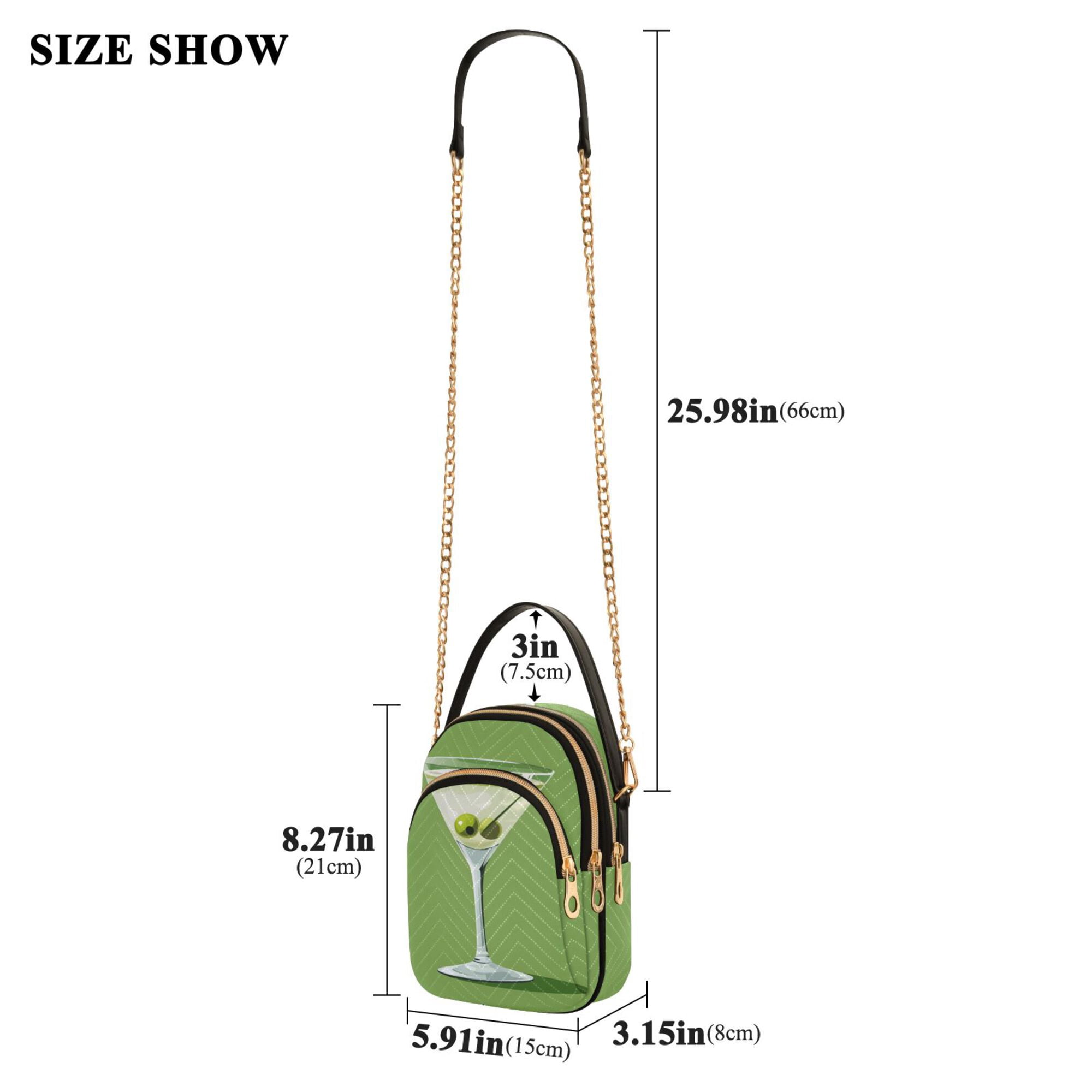 FORMRS Crossbody Bag for Women Quilted Travel Shoulder Cell Phone Purse with Chain Strap Handbag, Green Martini Glass