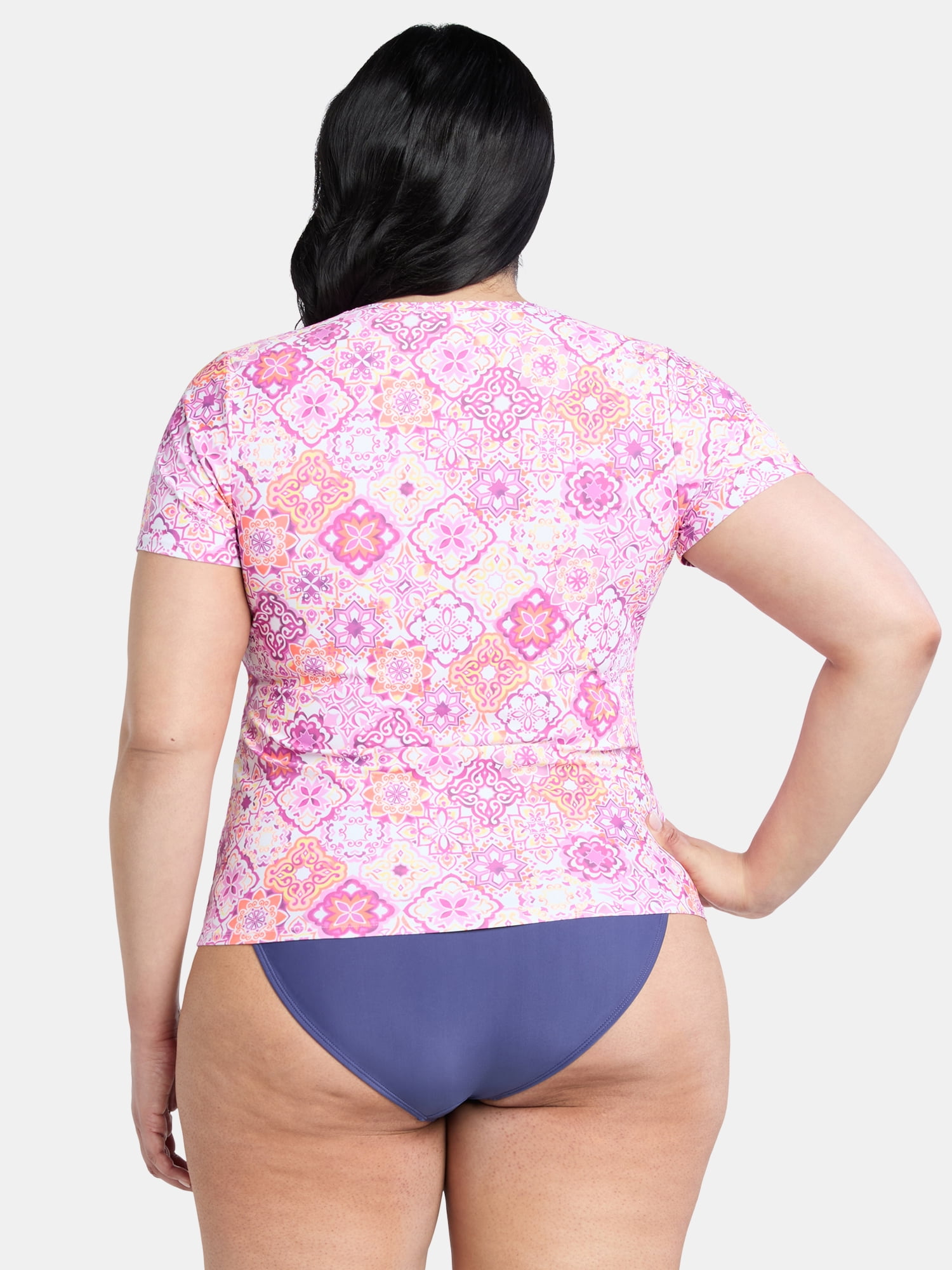 Time and Tru Women’s and Women’s Plus Rash Guard with Short Sleeves, Sizes S-2X