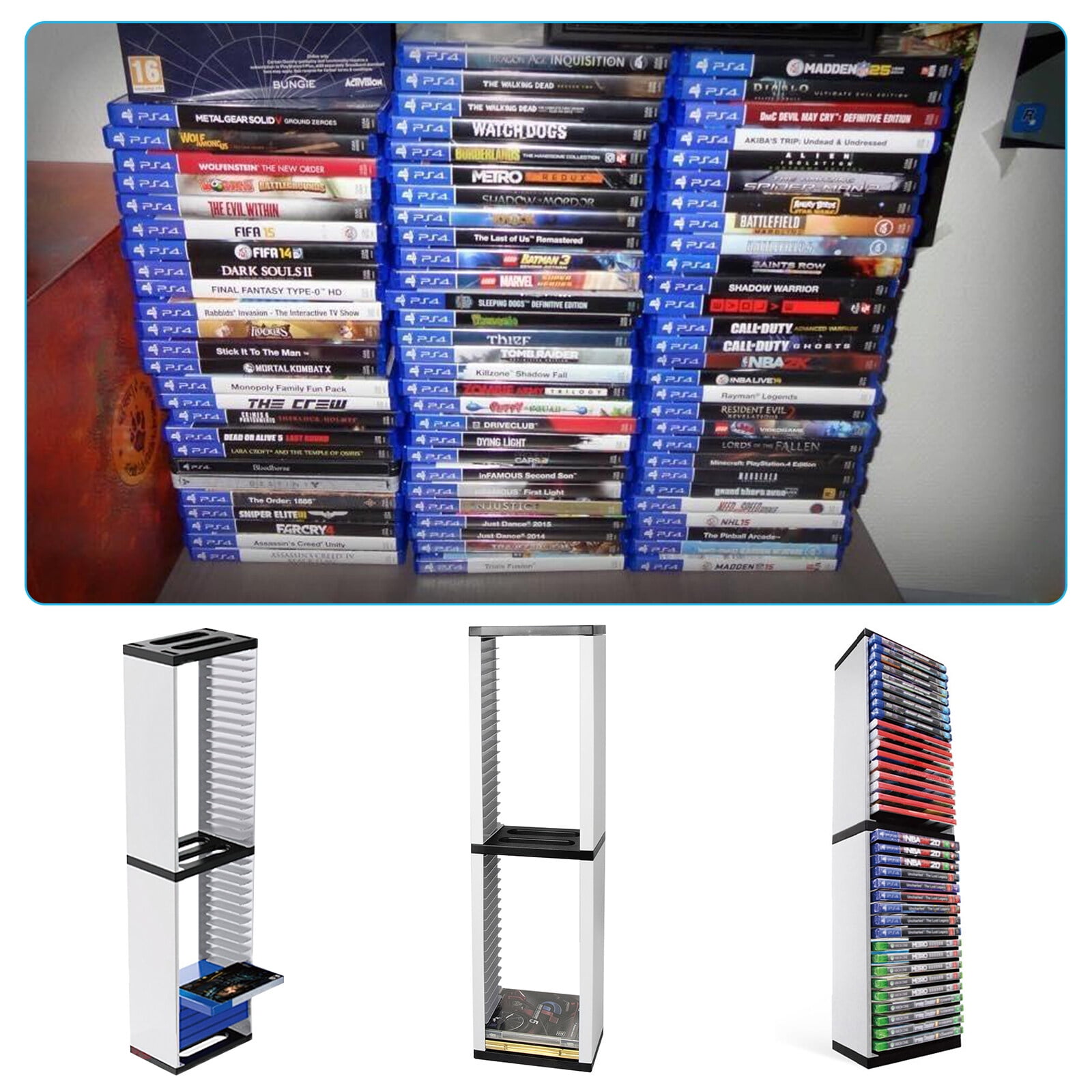 Leyeet Video Game Storage Tower, Vertical Game Disc Holder, Game Holder Organizer Stand with 36 CD Case Storage for Organizing & Displaying, Universal for PS5/PS4/XBOX One/Series/NS Game