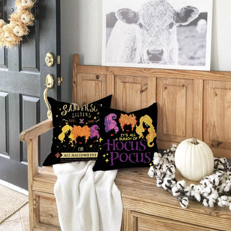 Halloween Pillow Covers 18 x 18 Inch Set of 4 Hocus Pocus Amuck and Castle Black Pillow Covers Sanderson Sisters Halloween Decorations Farmhouse Pillows Decor Throw Cushion Covers for Home Couch Walma...