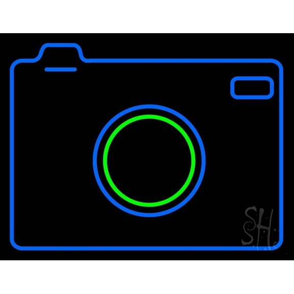 Camera In Red LED Neon Sign 15 x 19 - inches, Clear Edge Cut Acrylic Backing, with Dimmer - Bright and Premium built indoor LED Neon Sign for Computer & Electronics store decor.