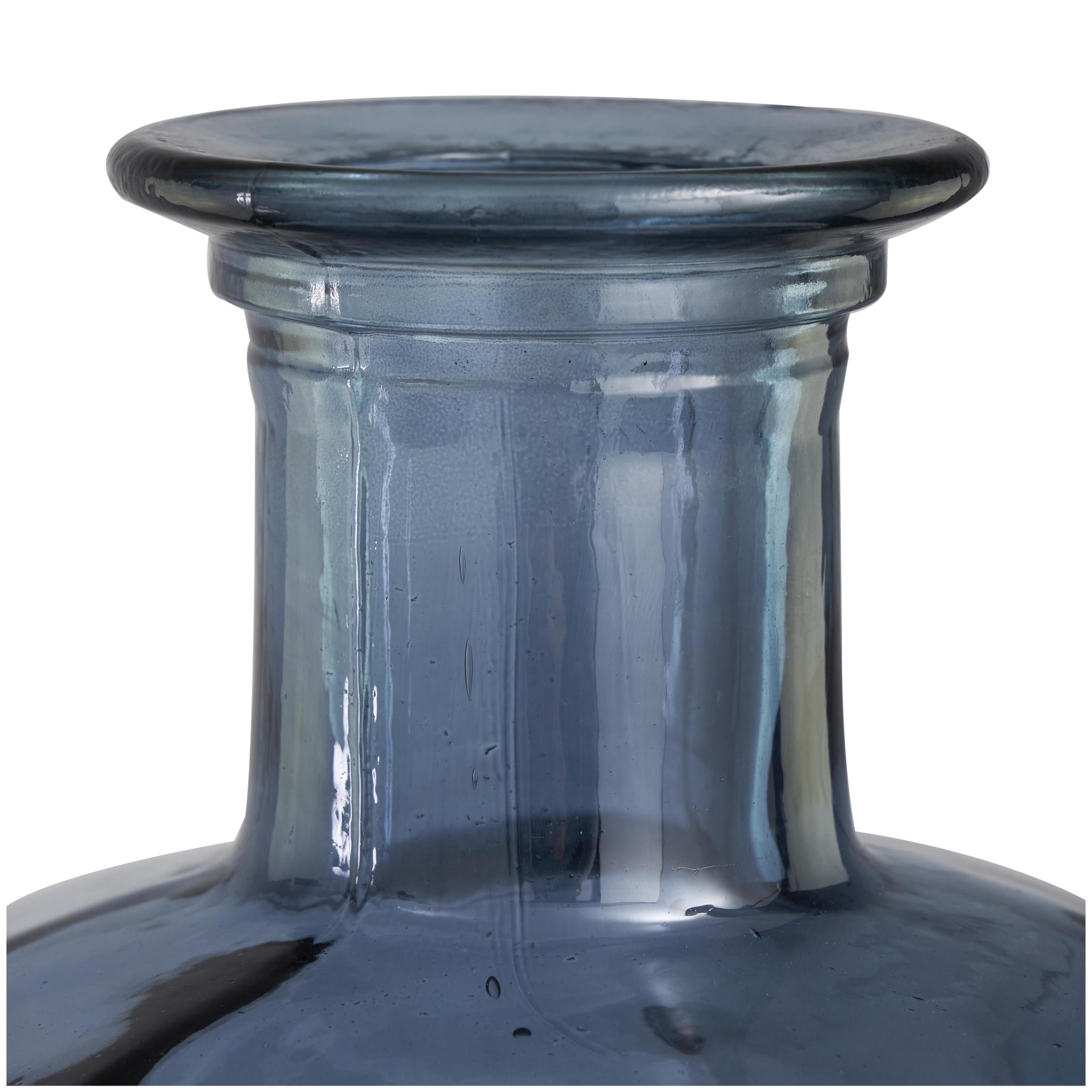 DecMode 29" Handmade Tall Spanish Bottle Neck Faceted Blue Recycled Glass Vase