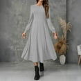 thumbnail image 2 of Robe pour Femmes Ensemble Mode Col Rond Manches Longues Couleur Unie Robe Maxi Décontractée avec Bordure Côtelée et Franges Détail Gris 2TG, 2 of 5