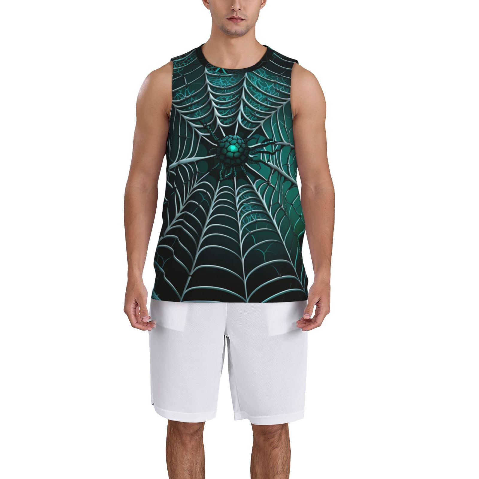 Men's Basketball Jersey Athletic Sleeveless Tank Top Sports Shirt, Spider Web Gothic Art