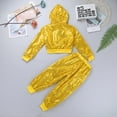 thumbnail image 4 of Eandarui Kids Boys Girls 2PCS Shiny Sequins Hip-hop Jazz Street Dance Outfit Long Sleeves Hooded Top Yellow 140, 4 of 7