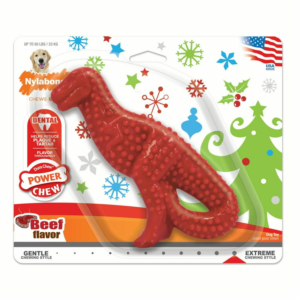 Nylabone Power Chew Holiday Dinosaur Chew Toy for Dogs Beef Flavor