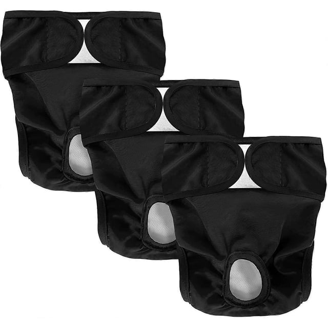 Washable Dog Diapers (3 Pack), Highly Absorbent Dog Diapers, 3 Pack Washable Dog Diapers Reusable Washable Female Dog Diapers (Black, S)