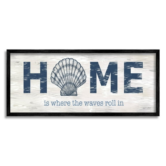 Home Where Waves Roll In Phrase Coastal Graphic Art Black Framed Art Print Wall Art