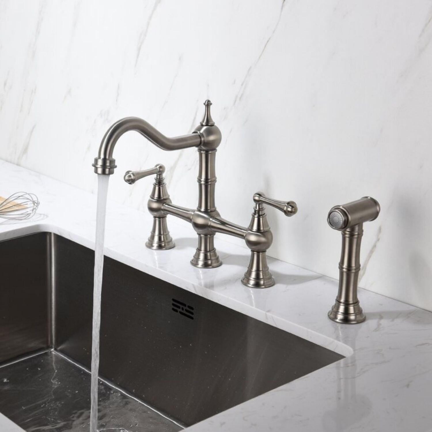 Clearance Widespread Kitchen Faucet with Pull Down/Out Sprayer Brass 4