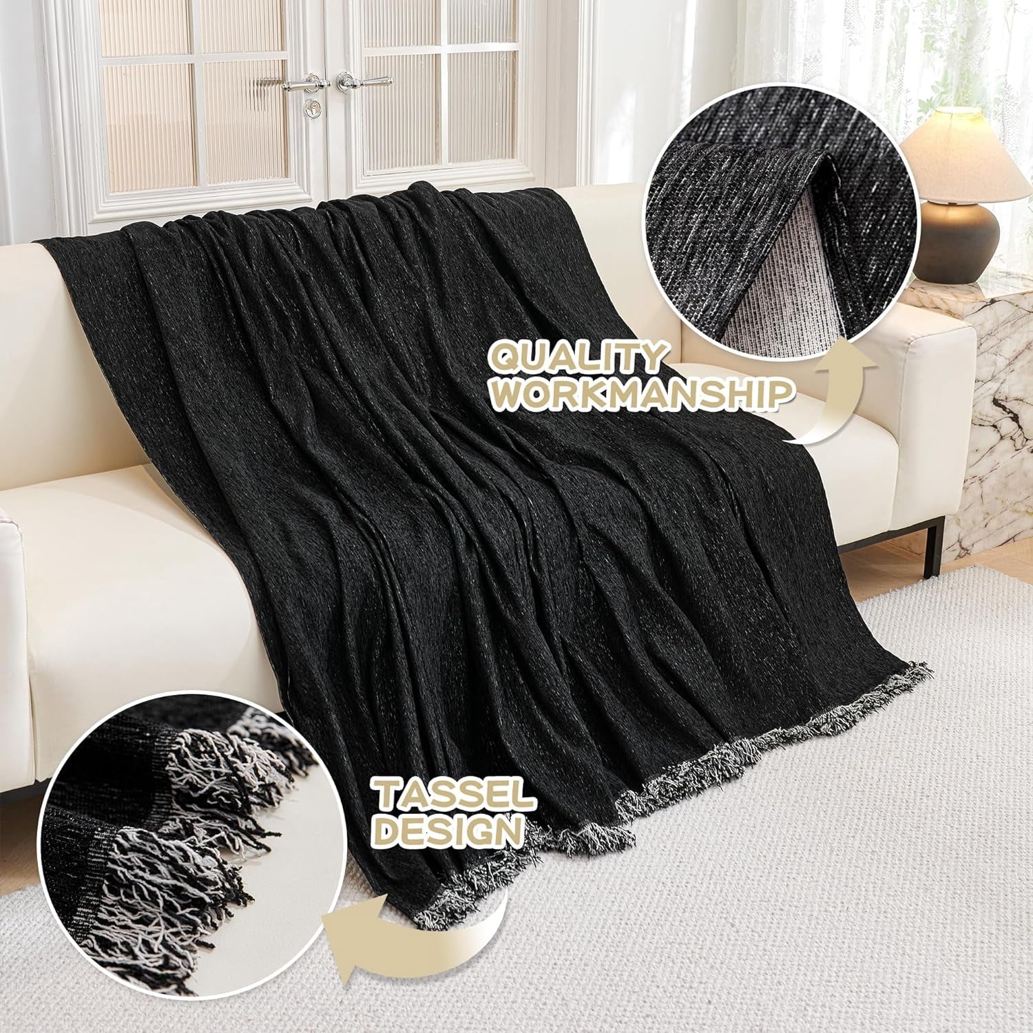 Sectional Cover Couch, Sofa Cover Couch Covers for Sofa, Couch Sofa Covers for 3 Cushion Couch Sofa, Non Slip Soft Couch Sofa Cover, Couch Cover for Dogs Washable Furniture Protector, 71"x134", Black