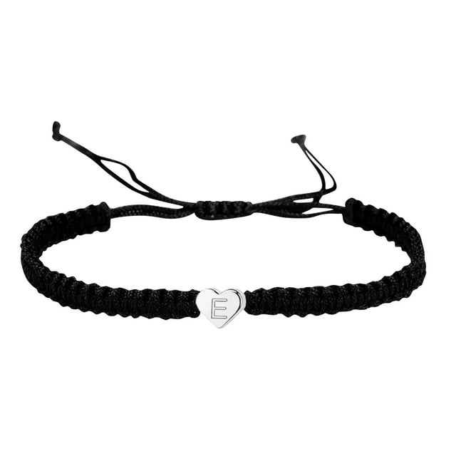 Nvzi Pulsera de cuerda de corazón con inicial para adolescentes y niños, pulsera trenzada de cuerda hecha a mano, joyería minimalista, pulsera de pareja a juego