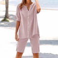 thumbnail image 2 of Baberdicy Women's Linen Shirt & Pants Set - Casual Long Sleeve Top with Pocket Trousers Pink 3Xl, Womens Daily Casual Solid Long Sleeve Shirt Tops Pockets Pants Shirt Trousers Set, 2 of 9