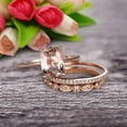 thumbnail image 1 of Trio Set Art Deco 2.30 Carat 7mm Cushion Cut Morganite Engagement Ring Wedding Set On 10k Rose Gold Shining Startling Ring Anniversary Gift, 1 of 6