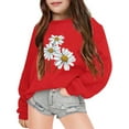 thumbnail image 3 of LIIPEE Girls Sweatshirts Cartoon Flower Printed Long Sleeve Round Neck Pullover Tops Toddler Comfort Festival Sweatshirts,Watermelon Red,3-4 Years, 3 of 3