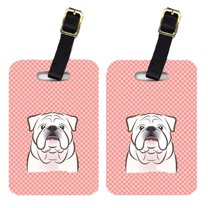 Caroline's Treasures Pair of Checkerboard Pink White English Bulldog Luggage Tags BB1220BT