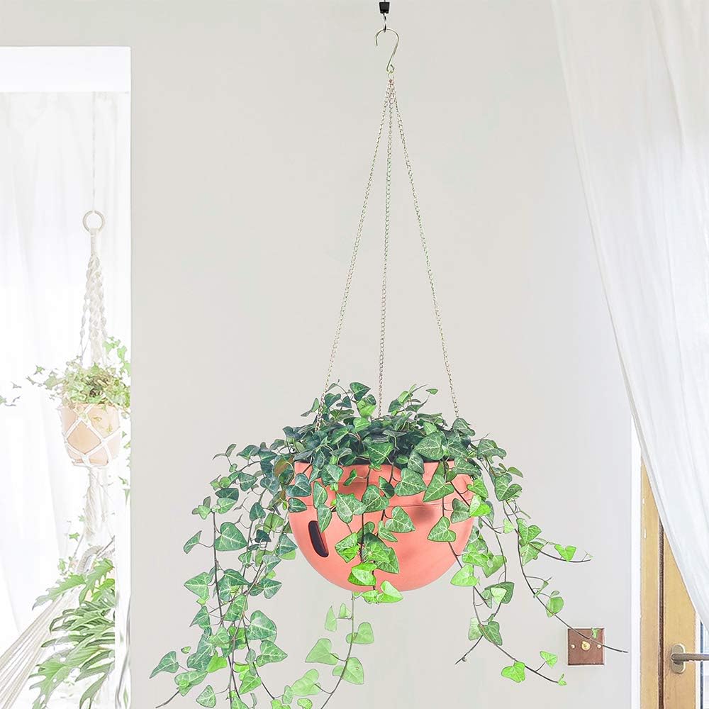 Bowl Shapped Garden Self Watering Hanging Planter, Strong Plastic Flowerpot,Creative Water Storage & Release Planter Pot,Indoor Outdoor Decorative Brick Red 21*15cm
