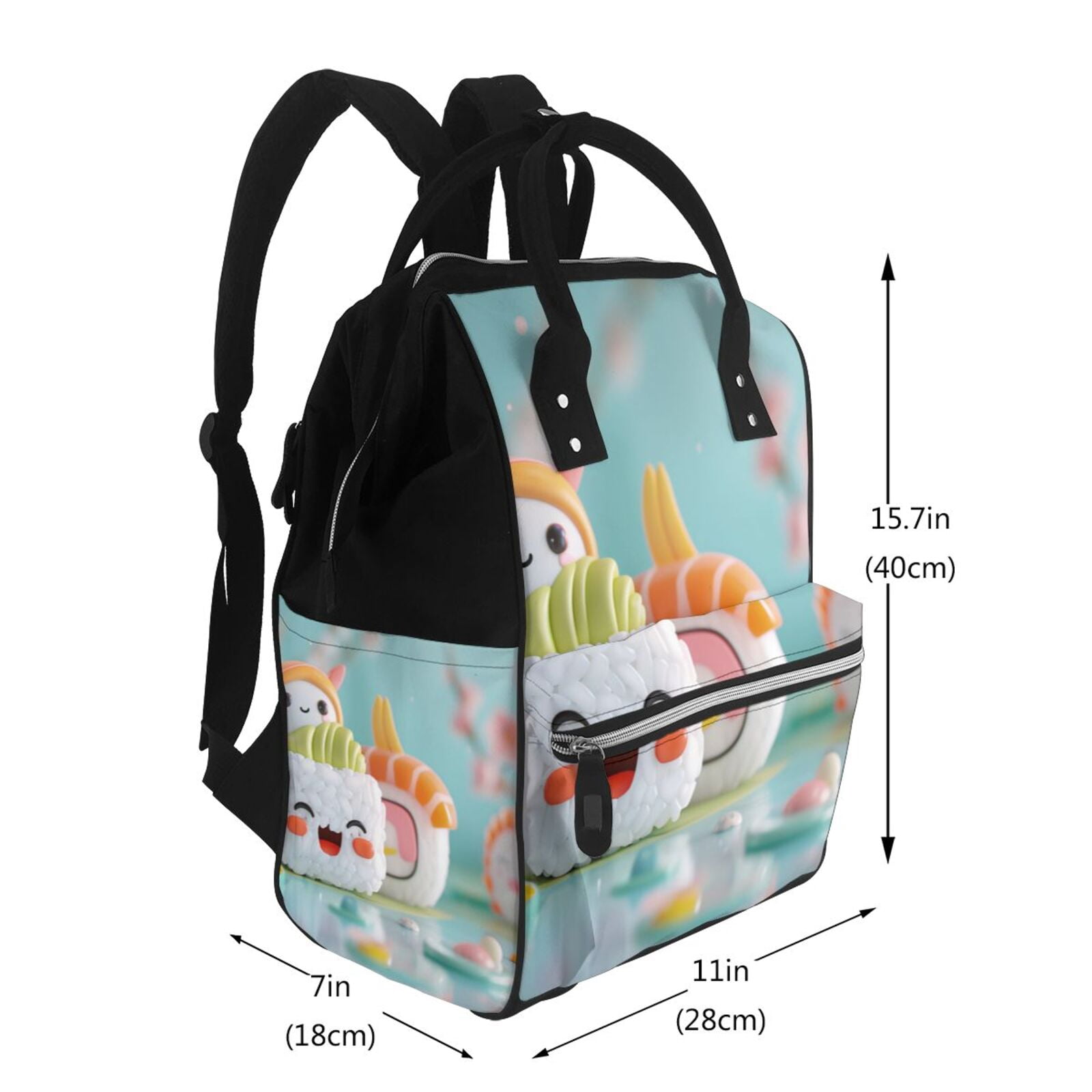 Fuzoiu Kawaii Sushi Characters Delight Print Diaper Bag Backpack,Baby Essentials Travel Tote,Multi function Waterproof Diaper Bag, Travel Essentials Baby Bag - Unisex