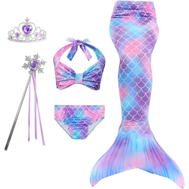 zocapuy Traje de baño de cola de sirena para niñas y niños Princesa Cosplay Traje de baño Conjuntos de bikini para fiesta (sin monoaleta)