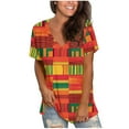 thumbnail image 2 of JTZGDY Western Shirts for Women Vintage African Dashiki Print Summer Short Sleeve Casual V Neck Contrast Color Ethnic T-Shirts Trendy Ladies Flowy Tunic Blouse Orange#04 S, 2 of 6