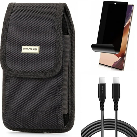Privacy Screen Protector & Case Belt Clip & 10ft Long USB-C Cable for Samsung Galaxy Note 20 Ultra (6.9") - Combo with TPU Film Anti-Peep & Swivel Holster & PD Fast Charger Cord Power