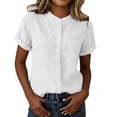thumbnail image 5 of ClodeEU Women's Summer Linen Blend V Neck Short Sleeve Button Blouse ,Solid Color Loose Casual Top White,Womens Plus XXL, 5 of 8