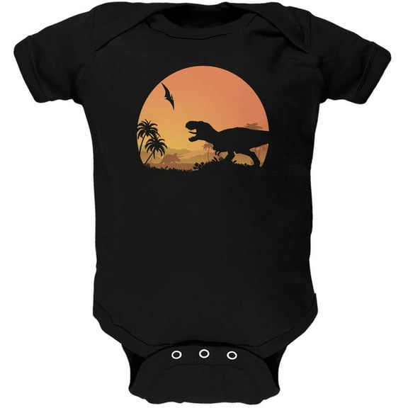 Jurassic Scape Black Soft Baby One Piece - 0-3 months