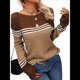 thumbnail image 1 of Suéteres de Otoño para Mujer, con Rayas y Bloques de Color, Cuello Redondo, Suéteres de Moda para Invierno. Caqui L, 1 of 5