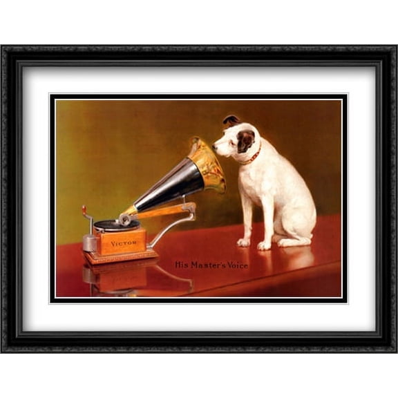 His Master's Voice 2x Matted 40x28 Large Black Ornate Framed Art Print