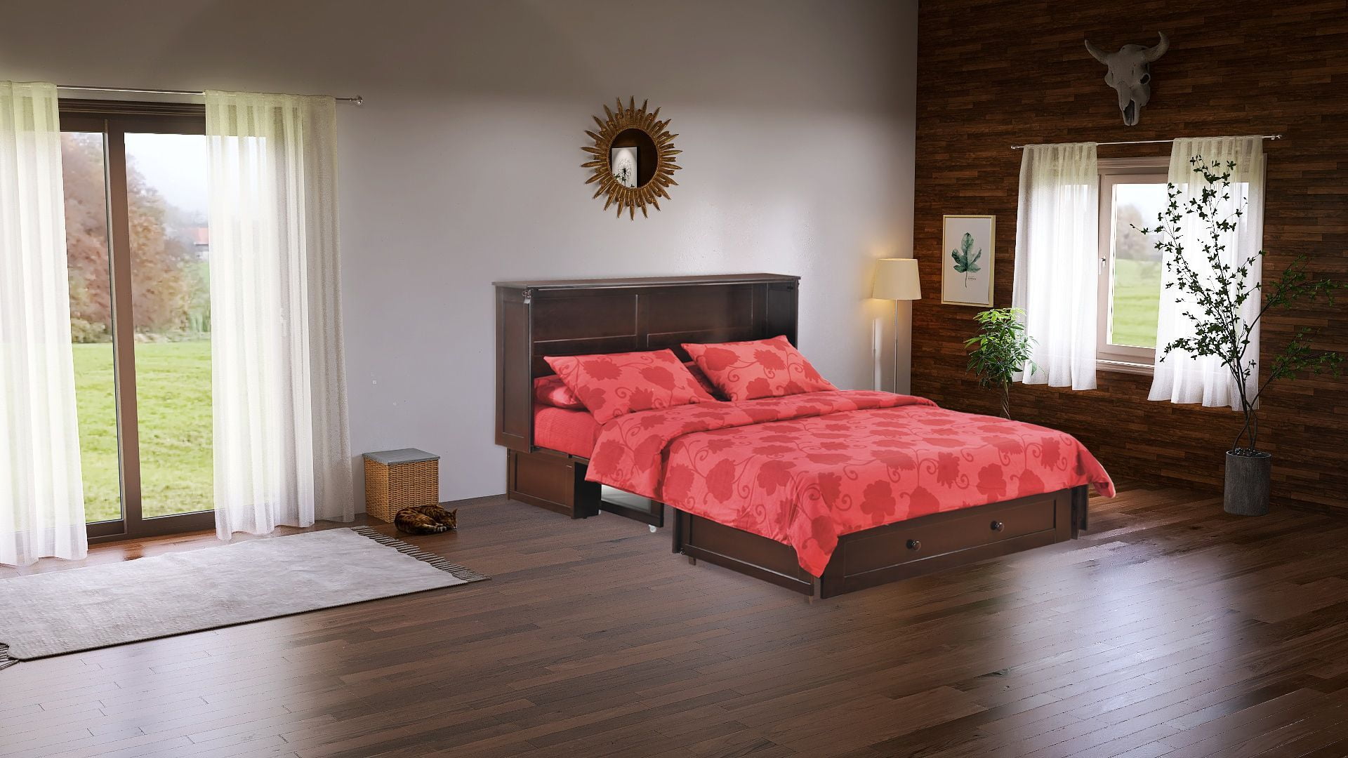 Clover Queen Size Murphy Bed with Storage & Charging Ports