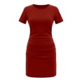 thumbnail image 5 of JTieacloth Dresses for Women Women's Short Sleeved Pleated Knee Length Tight Fitting T Shirt Dress,Red, 5 of 6