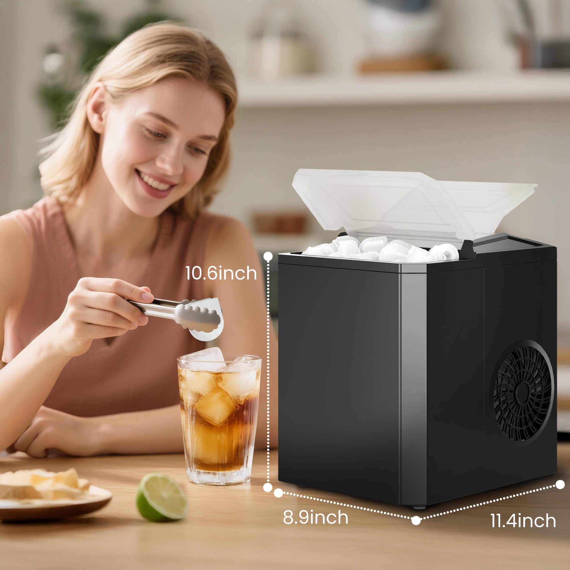 CONCETTA Countertop Ice Maker, 9pcs in 6 Mins, 26lbs/24H ,Bullet Ice Maker with Ice Scoop and Basket, Black