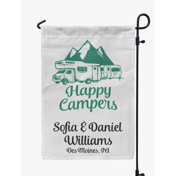 Printtoo White Happy Campers Class C Motorhome Personalized Camping Flags For Campers Double Sided CampsiteFlagOutdoor GardenFlags