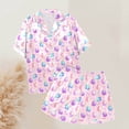 thumbnail image 5 of Yuncity Cute Easter Pajamas For Women Silk Satin Rabbit Egg Print Short Sleeve Button Down Shirt Shorts Pjs Loungewear Sleepwear Light Pink S, 5 of 5