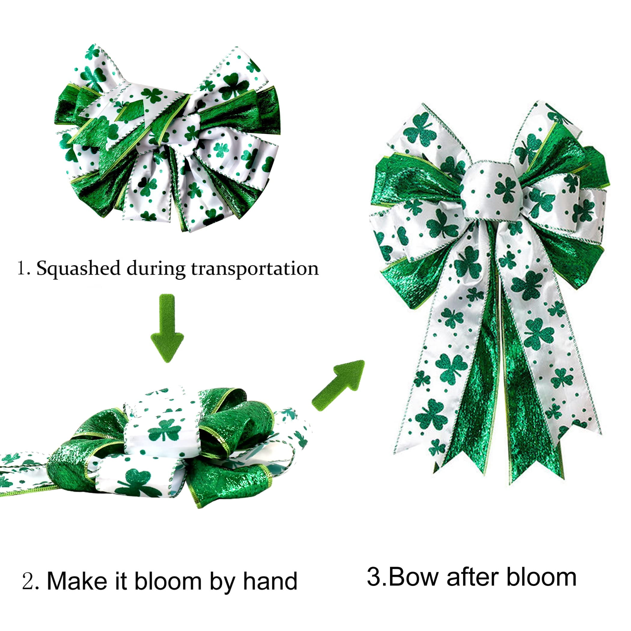 White Large Glitter Polyester St. Patrick's Day Bow for Wreath and Holiday Decor