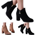 thumbnail image 3 of NECHOLOGY Botas Mujer Adulto Femenino Zapatos Botines para mujer Zapatos de mujer Botas casuales Color sólido Tacón Tacón grueso Gamuza y botas de terciopelo (Khaki, 7.5), 3 of 6