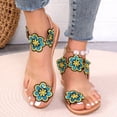 thumbnail image 2 of Xfvqtps Womens Flat Sandals Toe Ring Clip Toe Elastic Transparent Strap Color Block Flower Decor Non Slip Breathable Lightweight Summer Roman Sandals Blue, 2 of 9