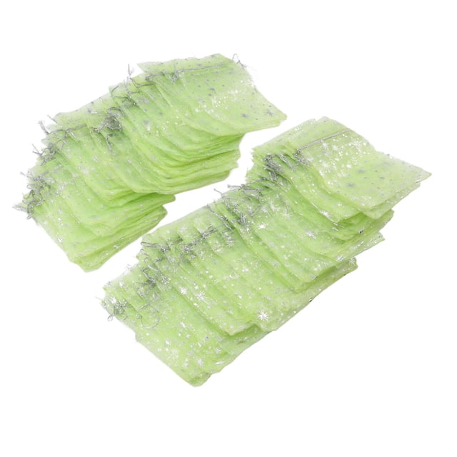 Drawstring Sheer Mesh Bag, Star Pattern Mesh Bags Transparent For Wedding Light Green