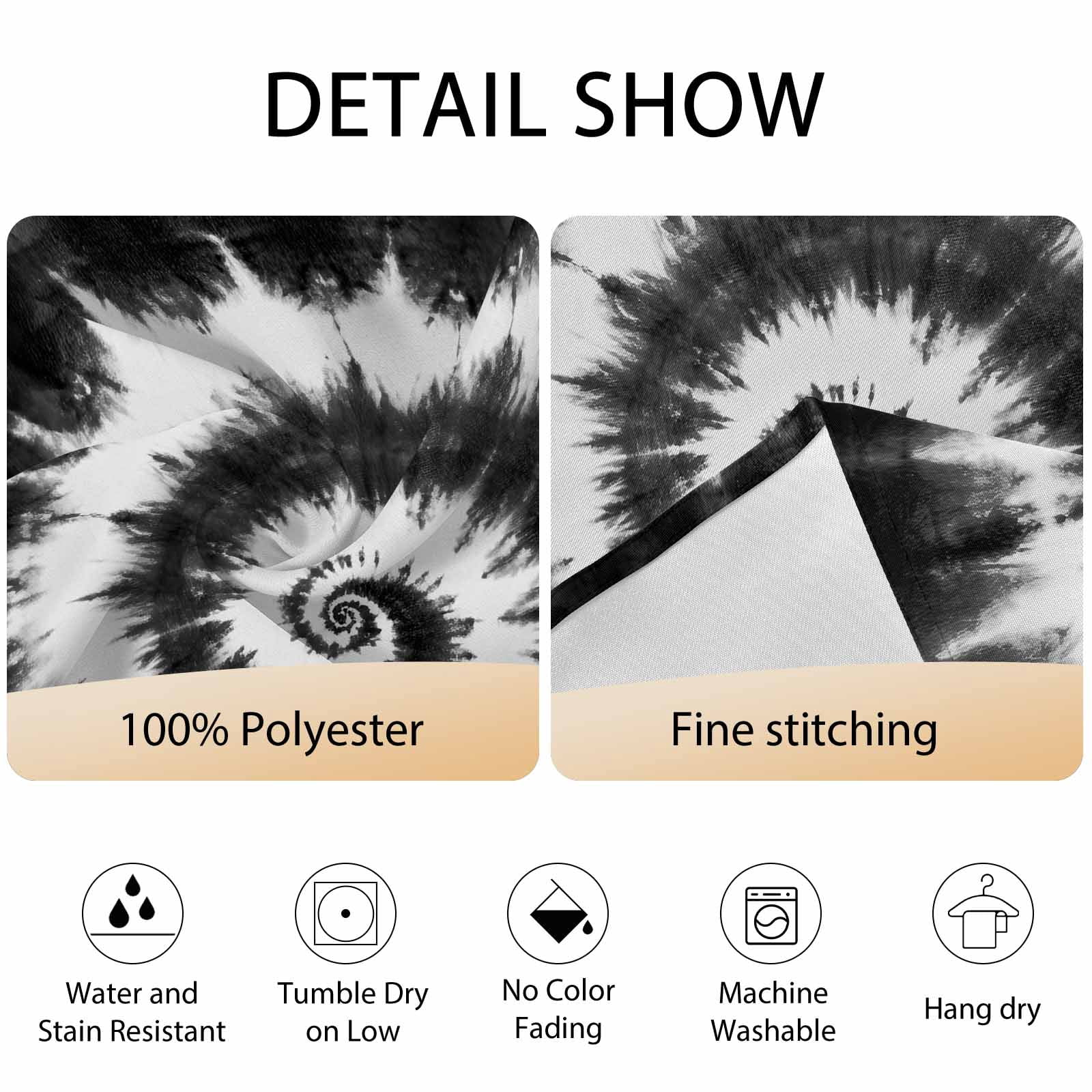 Round Tablecloth Abstract Explosion Tie Dye Waterproof Oil Proof Polyester Table Cloth Cover Decor for Home Dining Outdoor,Patio,Parties, 60" Dia. Black White