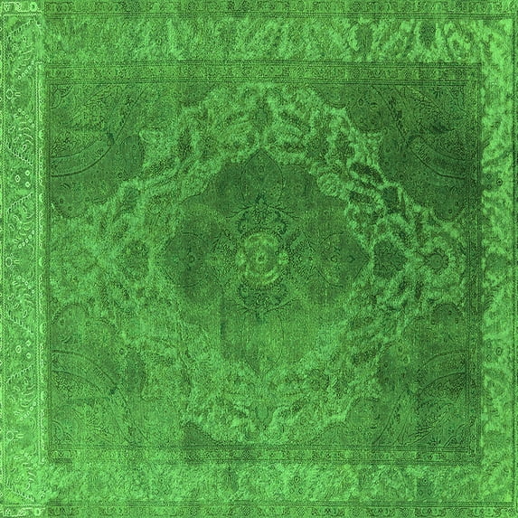 Ahgly Company Indoor Square Oriental Green Industrial Area Rugs, 3' Square