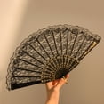 thumbnail image 2 of Shoreew Lace Rose Flower Folding Fan Vintage Lightweight Portable Summer Hand Held Fan Decoration Dance Performance Props Party Accessories, 2 of 7
