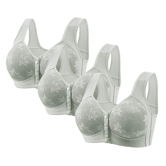 Ohufall 3-Packs Bras for Women Bra for Seniors Front Closure Bras Wire-Free Front Button Closure Comfortable Bra Push Up Everyday Bra for Women, 36B/C-46B/C
