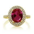 thumbnail image 3 of Gem Stone King 18K Yellow Gold Plated Silver Red Created Ruby Ring for Women | 3.30 Cttw | Oval 9X7MM | Wedding Engagement Anniversary Promise Ring for Women| Size 7, 3 of 5