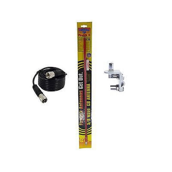 NEW FIRESTIK 2 FS2 RED, FS2 R 2FT CB ANTENNA, 18FT COAX, BRACKET & STUD