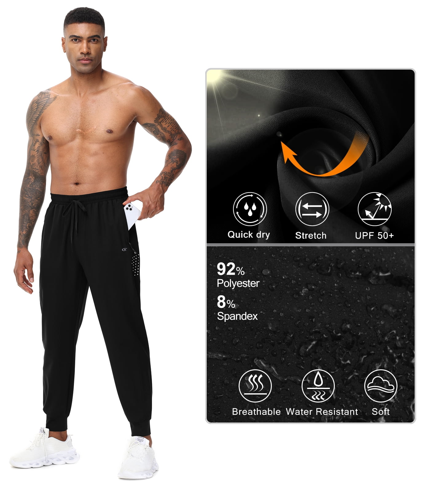 Men's Sweatpants Athletic Running Pants Lightweight Waterproof Workout Joggers Quick Dry Gym Active Sports Track Training