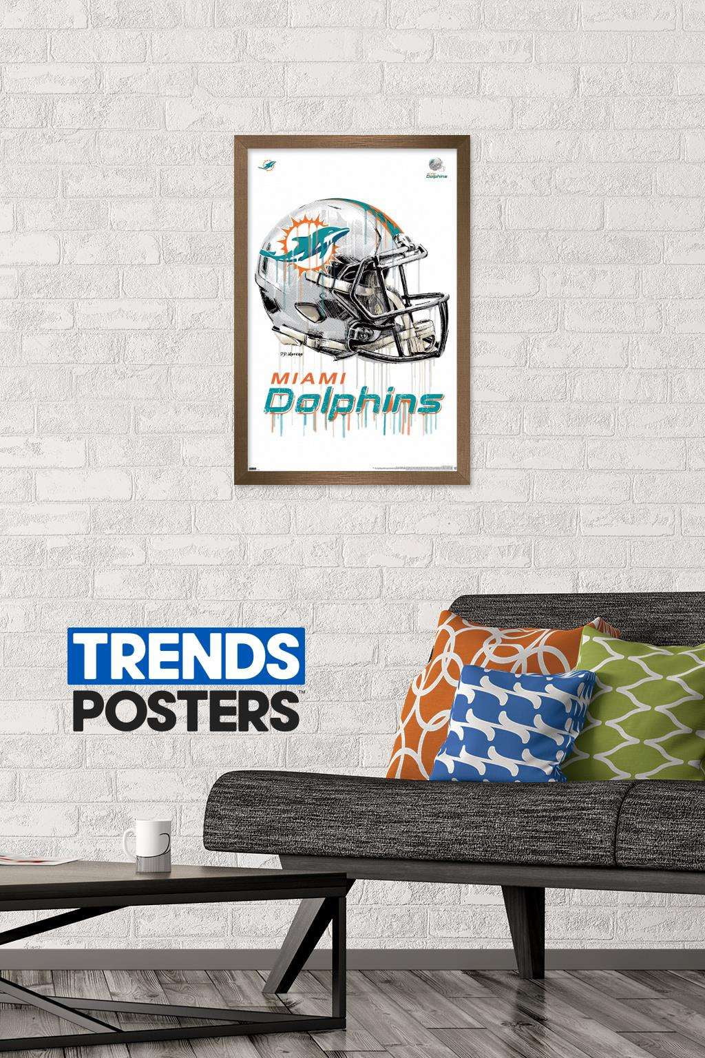 NFL Miami Dolphins - Drip Helmet 20 Wall Poster, 14.725" x 22.375", Framed